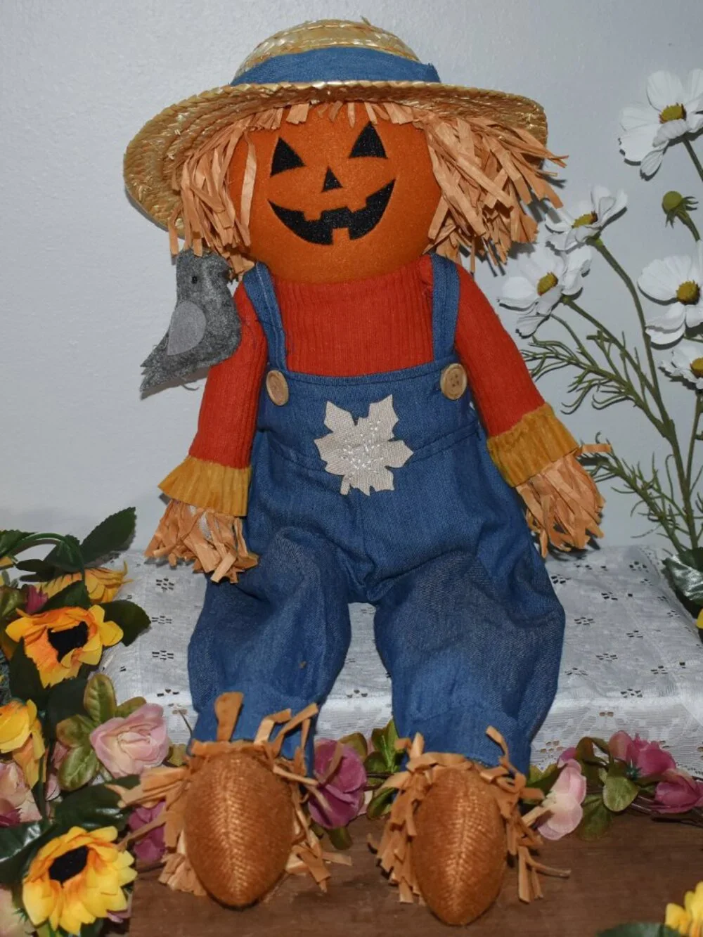 Country Cottage Jack O Lantern Pumpkin Scarecrow Man Doll Fall Halloween Decor